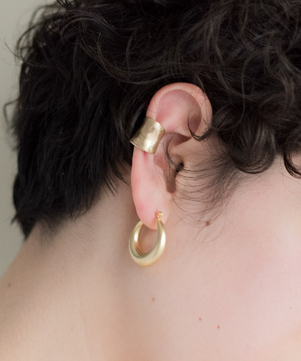 Uneven Long Ear Cuff & Drop Hoop Pierce