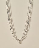 Dual Chain Pearl Necklace［Stainless］