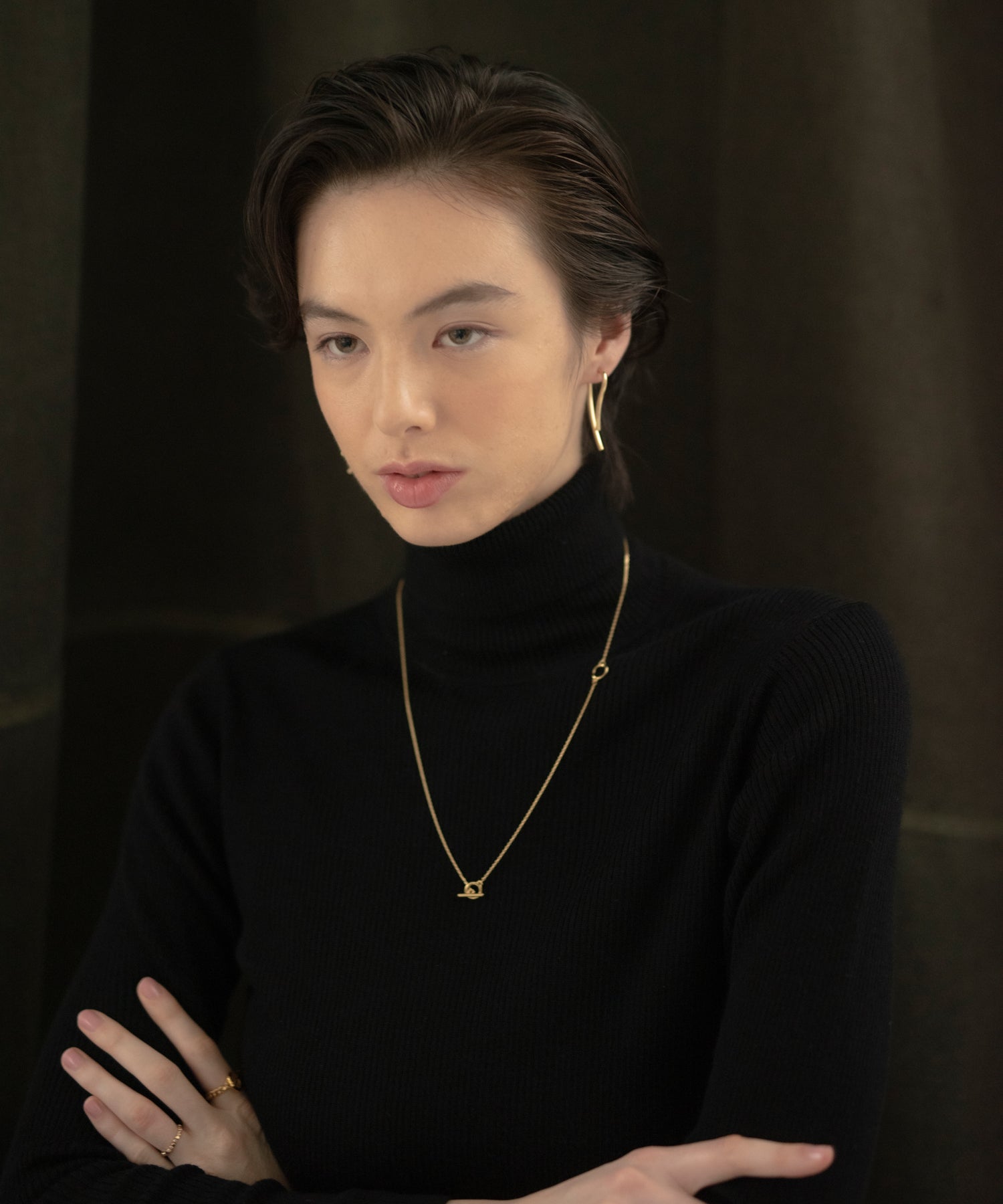 1637 PIERCE 大振りピアス 個性的 アート ブラック ロング パープル